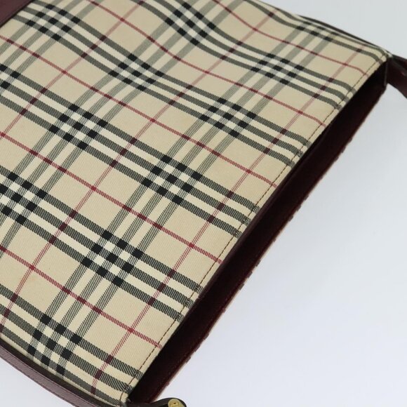 BURBERRY Nova Check Shoulder Bag Canvas Beige Red Auth - Picture 4 of 16